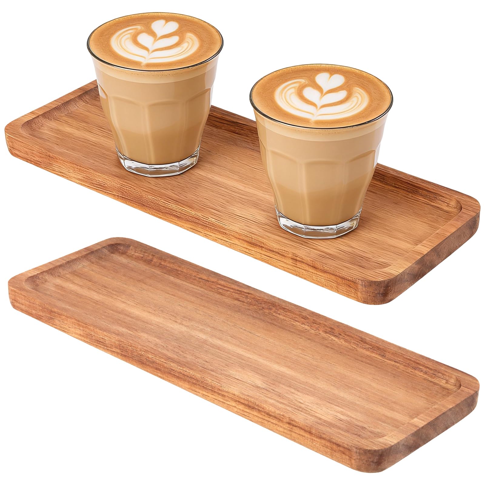 Joikit Wood 2 Pieces Rectangle Serving Tray, 29 X 10.5 X 1.5 Cm Small En Tray For Food Beverages Tea