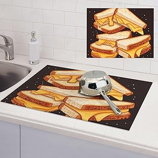 Cheese Sandwiches Dish Drying Mat for Kitchen Counter Absorbent Microfiber Dish Drying Pad 18x24 Inch Large Dishes Drainer Mats for Kitchen Countertops Sinks Draining Racks