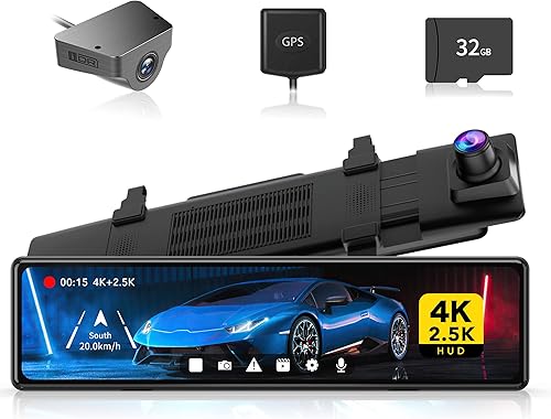 Miniatura 2 de REDTIGER Cámara de espejo retrovisor T27 para automóviles, 4K frontal y 2.5K espejo trasero cámara de respaldo con cable de extensión de cámara de