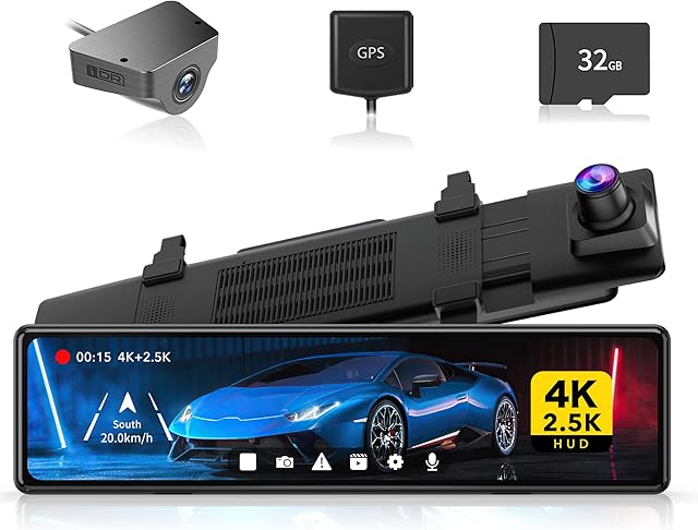 REDTIGER Rear View Mirror Camera for Cars,4K Front and 2.5K Rear Mirror Dash Cam Backup Camera,11" UHD Full Touch Screen Rearview Mirror Dash Camera, Night Vision GPS Reverse Parking Monitor 32GB Card