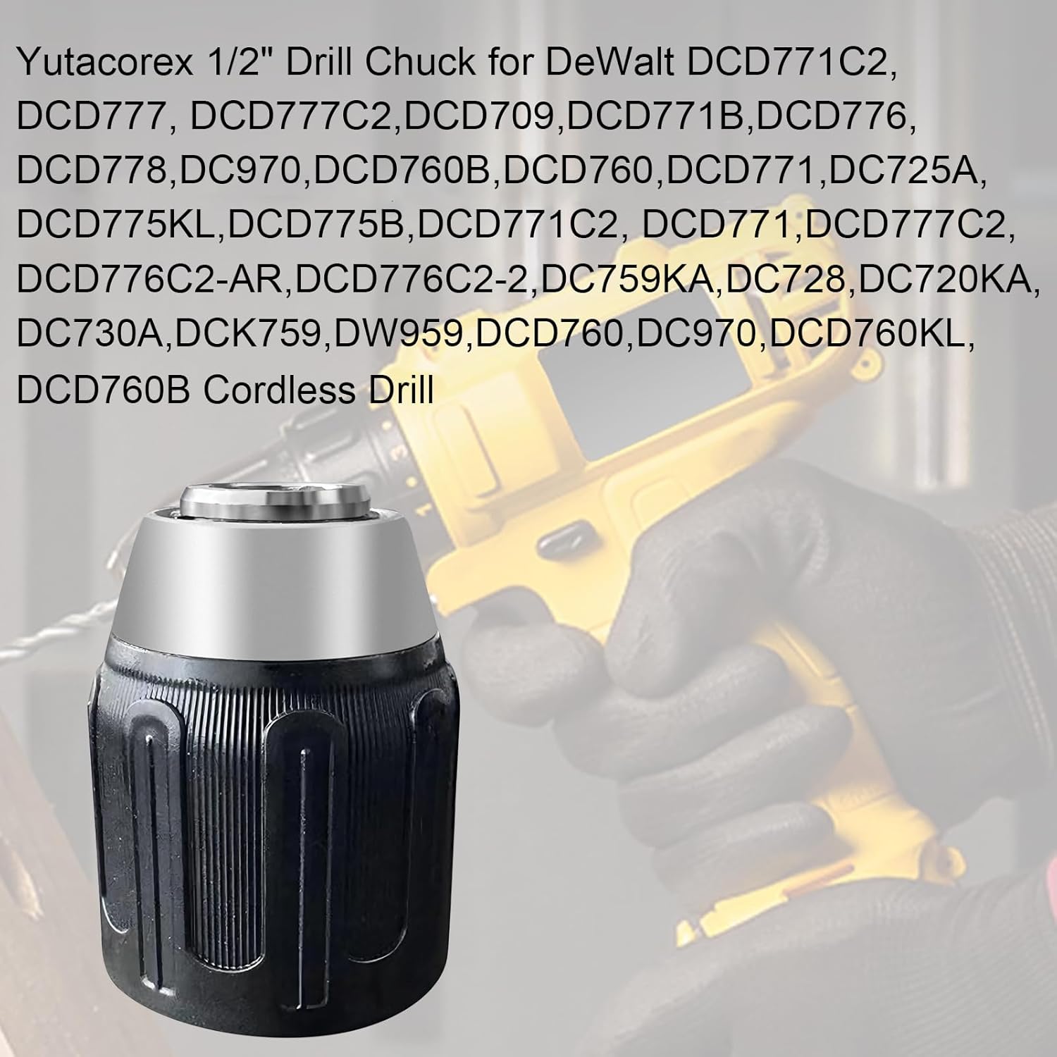1/2" Drill Chuck replacement for DeWalt DCD771C2 DCD777 DCD777C2 DCD709 DCD771B DCD776 DCD778 DCD771 DW959K2 DCD776C2AR Cordless Drill Part No. N472497,N504250 Keyless Chuck