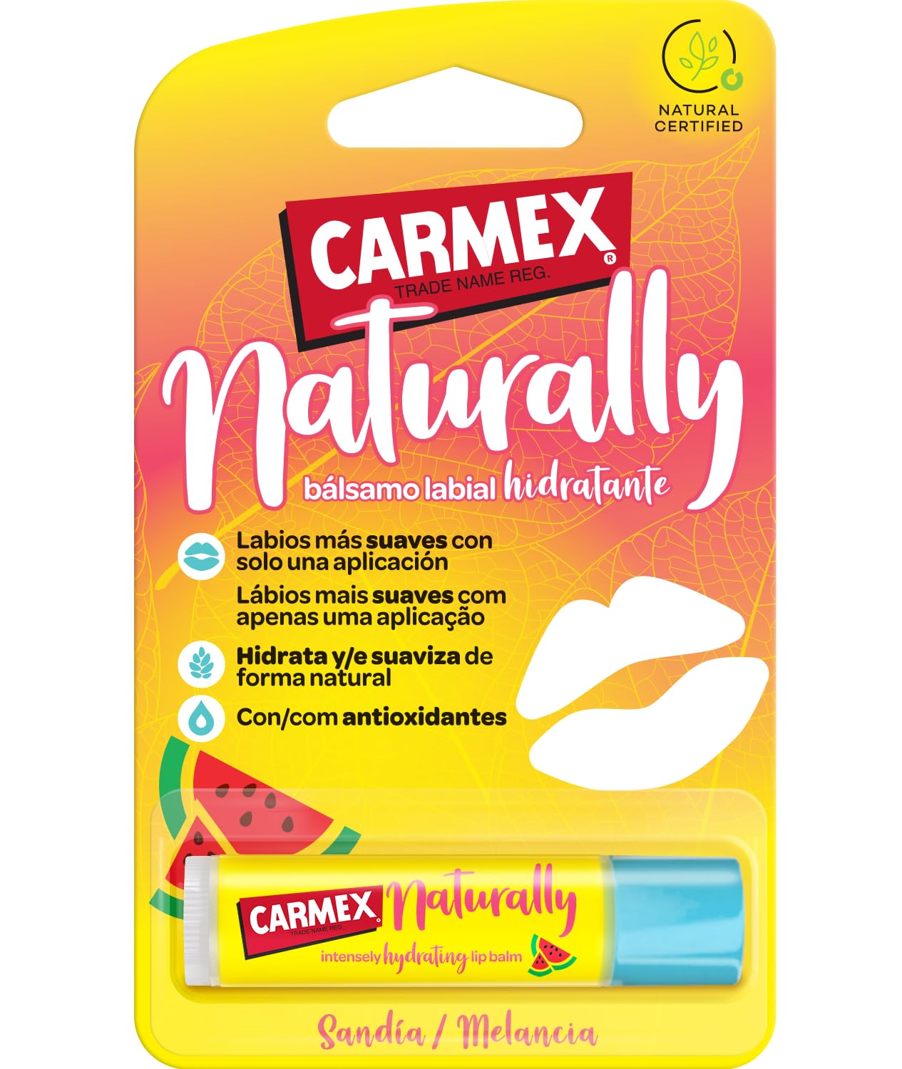 Carmex Bálsamo Labial, Naturally Sandía, 4,25g. Hidrata, suaviza y calma de forma natural.