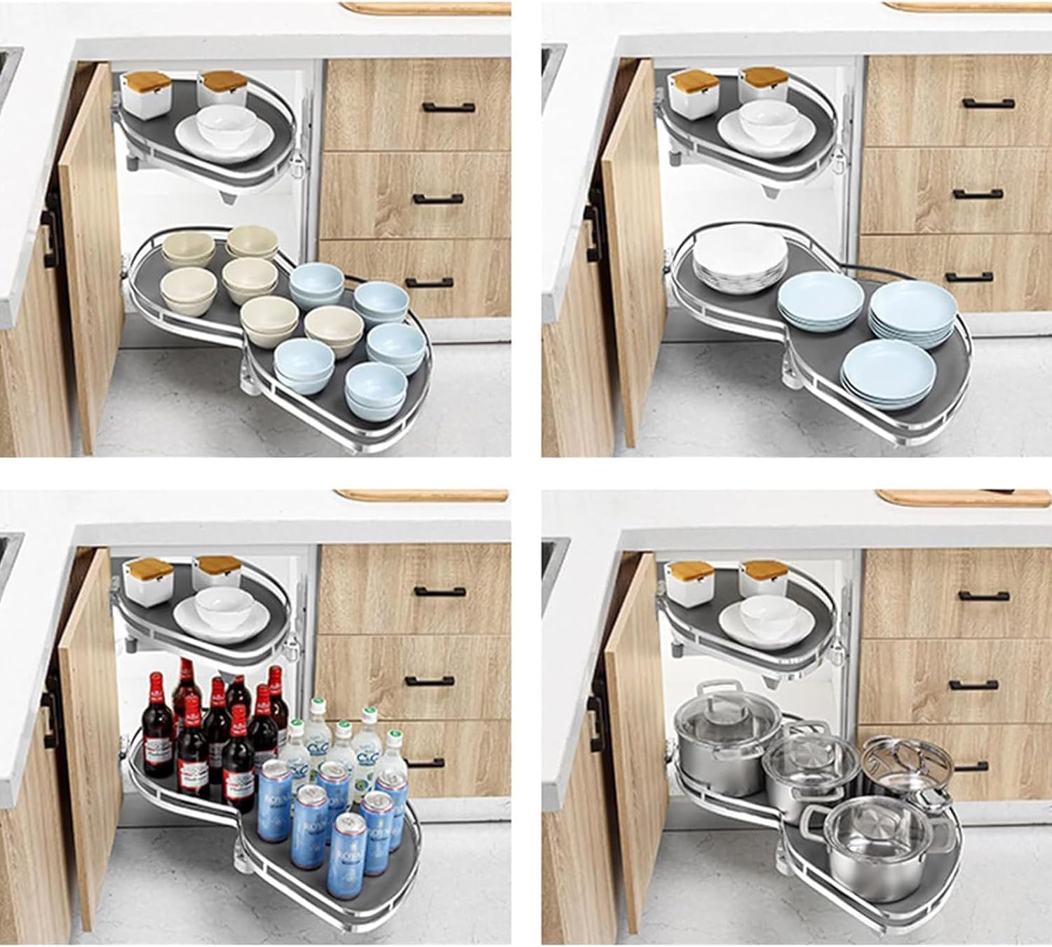 Meuble de cuisine d'angle avec bol à épices rotatif extractible Hauteur réglable Ouverture gauche et droite Chaque plateau tourne indépendamment