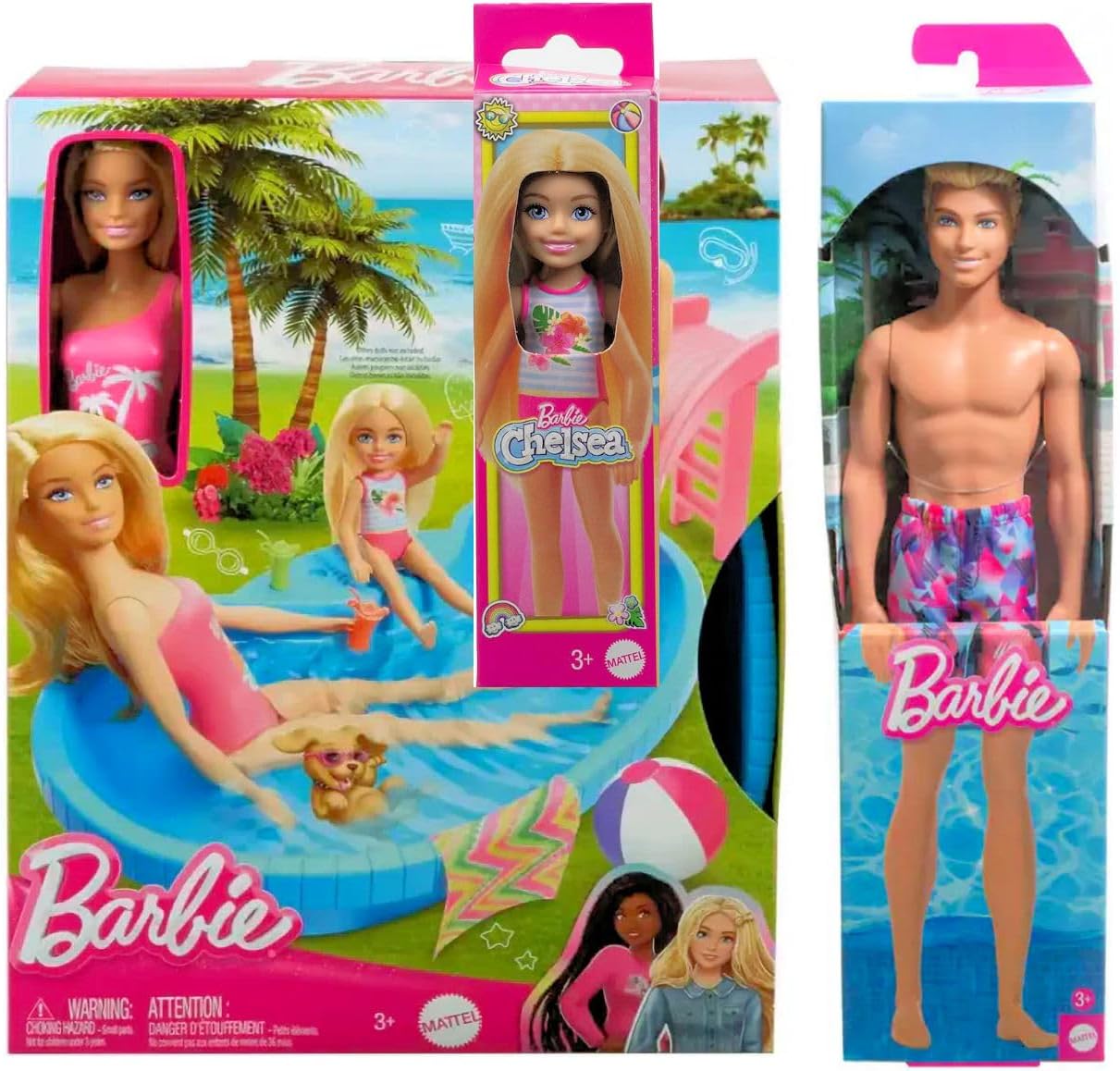 Barbie Pool Party Playset with Ken Doll, Chelsea Doll, and Accessories, Ages 3+