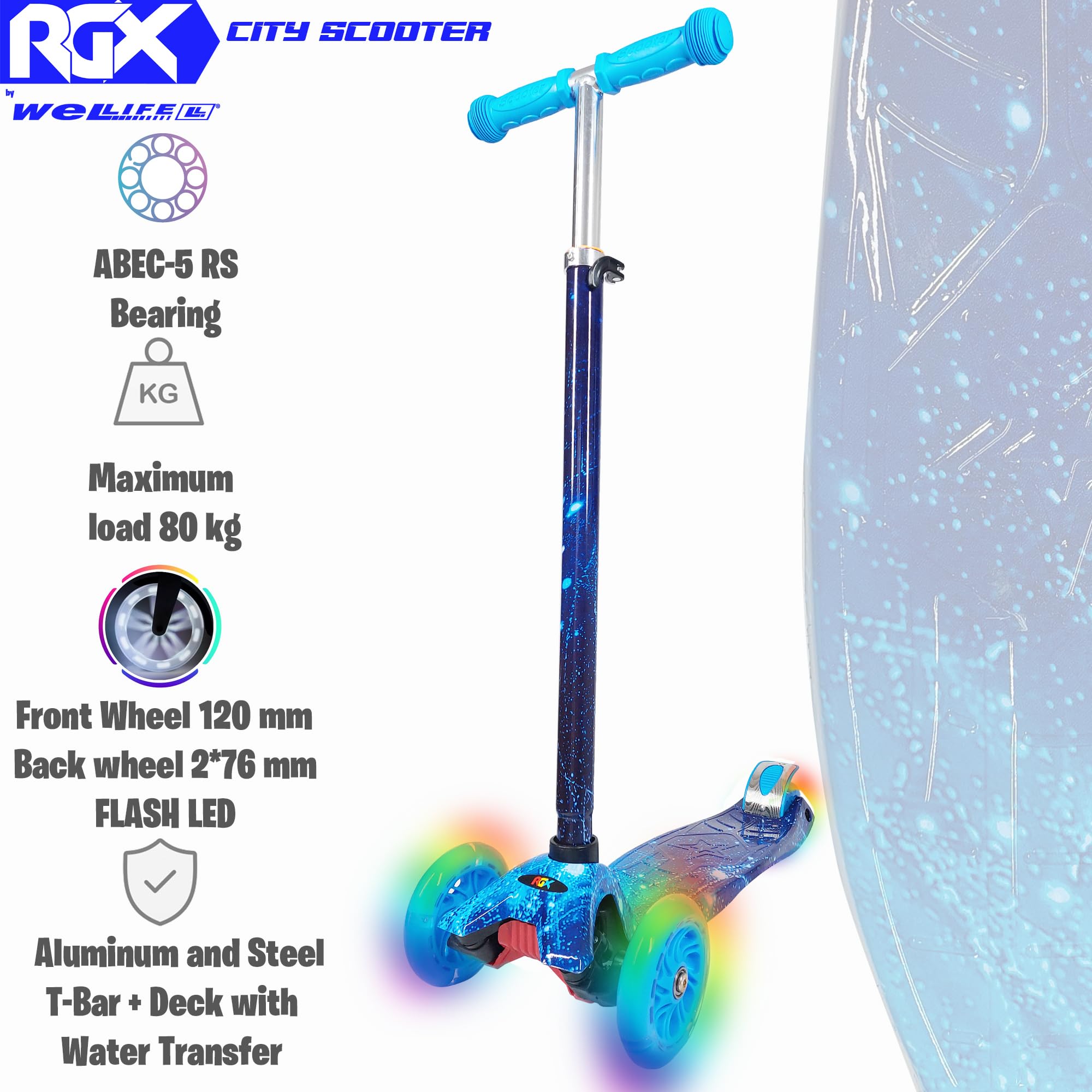 WeLLIFE | Scooter RGX | Patinete para niños de 3 a 12 años | Patinete niño 3 ruedas luminosas LED | Patinete niña con mango ajustable en altura |