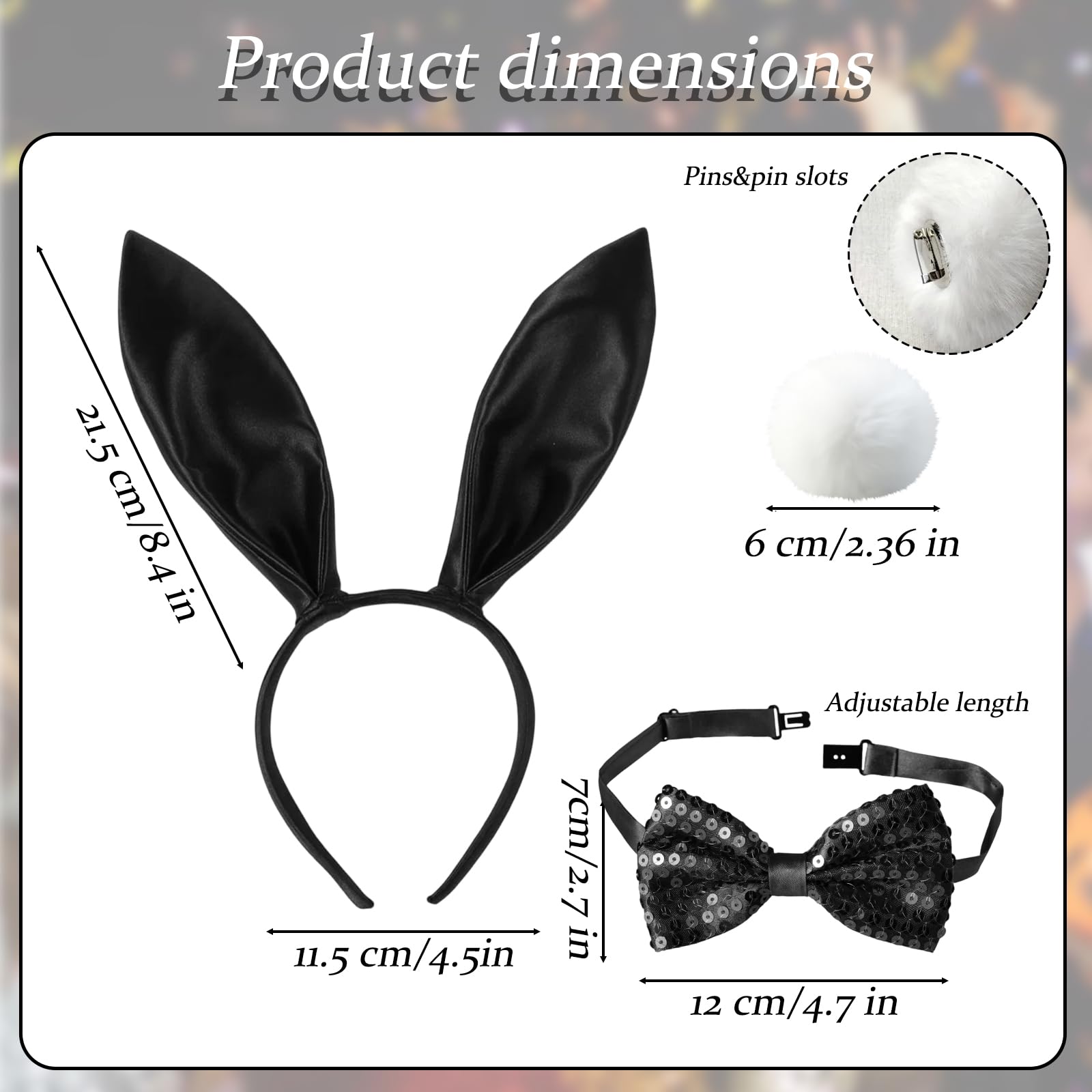 QhgPnt 3 PCS Bunny Ears Headband Bow Ties Tail Set, Bunny Ears, Rabbit Ears Costume Set, for Costume Parties and Themed Events - Image 2