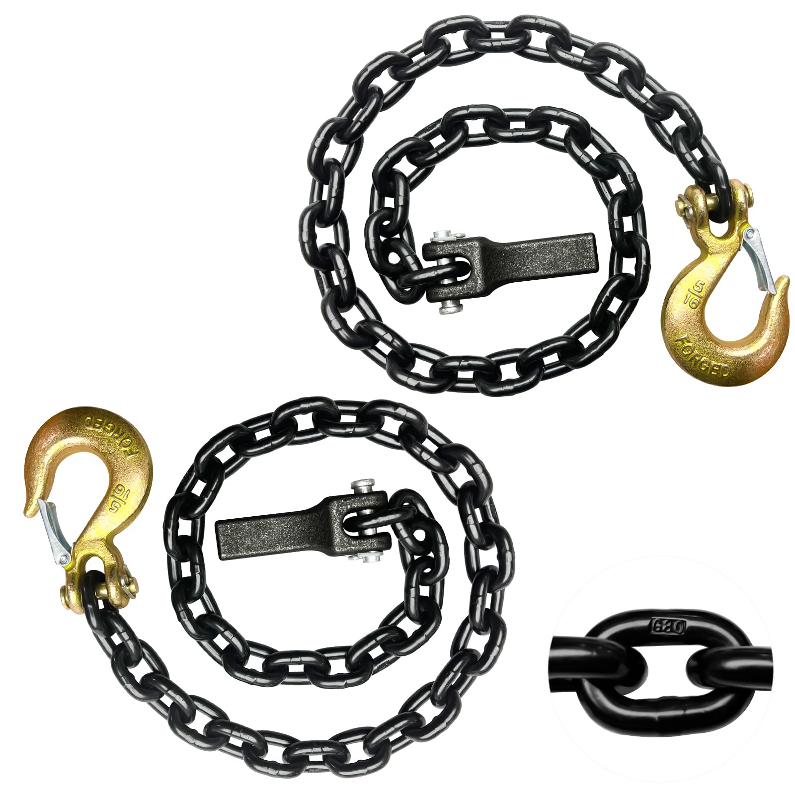 Cadena de Seguridad para Remolque de Grado 80, 35 Pulgadas con Gancho Deslizante de Horquilla de 5/16 Pulgadas y retenedor de Cadena, Carga de Trabajo de 4.800 Libras, Resistencia a la Rotura de 20