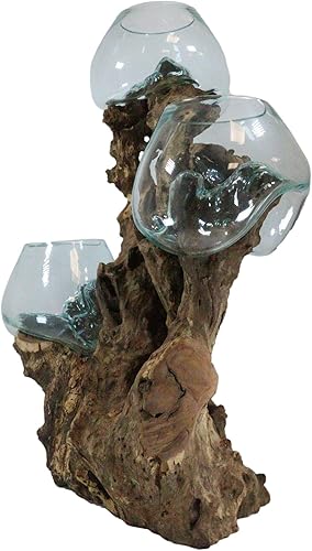 Miniatura 8 de Ebros Gift Madera balinesa balinesa hecha a mano de madera natural Gamal con 3 cuencos de vidrio fundido soplado a mano de 25 pulgadas de alto,