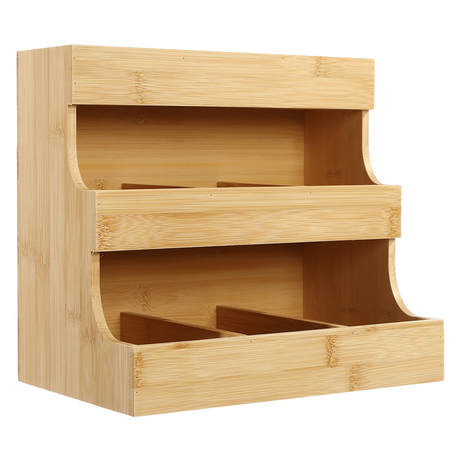Caja de té de bambú natural con 9 compartimentos, organizador de bolsas de té, 3 niveles, forma trapezoidal, para hogares, oficinas