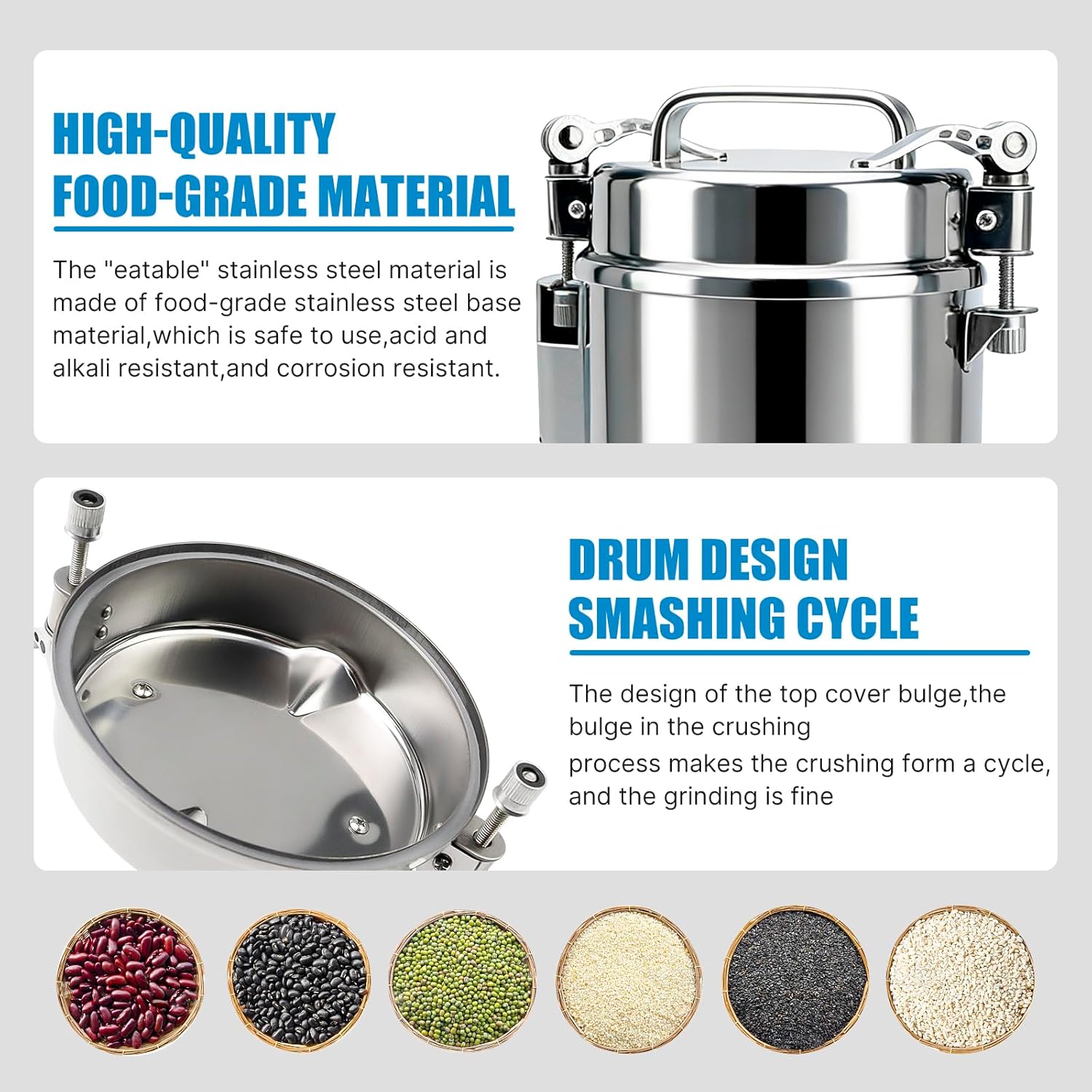 Electric Grain Mill Grinder,High Speed Electric Stainless Steel Spice Grinders,Pulverizer Powder Machine for Dry Grains Coffee Rice Spice Herbs Corn Pepper (550g)