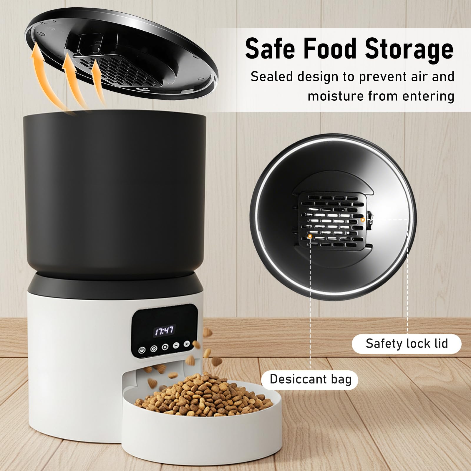 Comedero Gato Automatico, 4L Dispensador Comida Gatos y Perros, Comedero Automático para Gatos con Temporizador Programable, 1-9 Comidas al Día, Liofilizados Compatibles, para Perros/Gatos