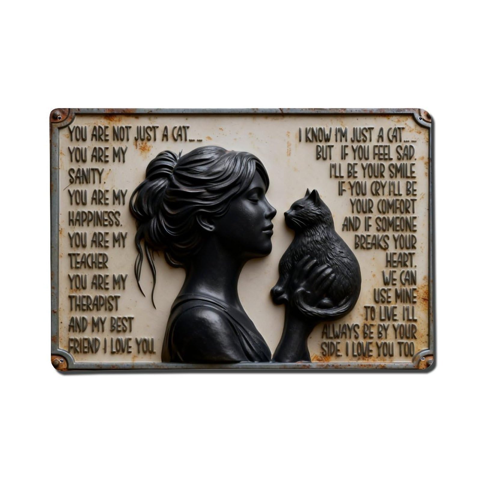 Iageret Vintage Silhouette Cat And Woman Love Message Metal Tin Sign Retro Wall Decor, Bar Garage Cafe Kitchen Home Wall Art Poster Decoration 8X12inches