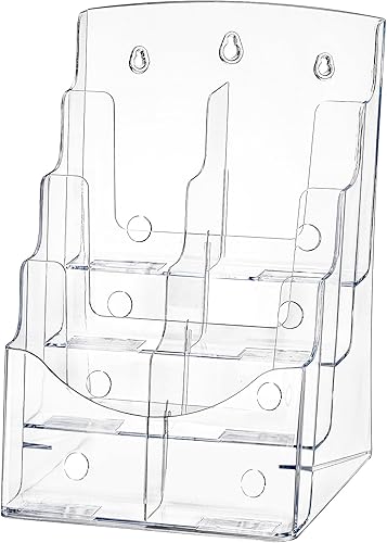 Suwimut Soporte acrílico para folletos de 8.5 x 11 pulgadas, soporte organizador de literatura transparente de 4 niveles con divisor extraíble para