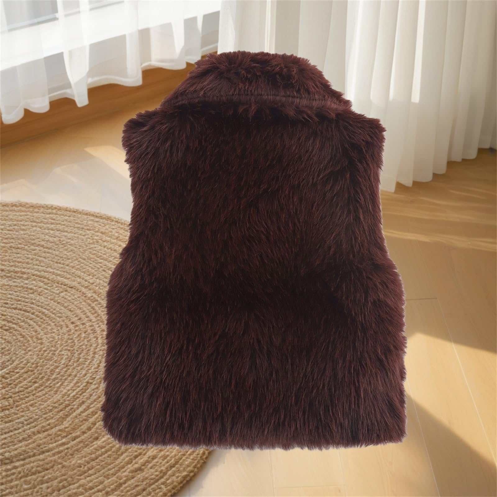 Generisch Elegante gilet da donna in pelliccia sintetica con colletto a risvolto, alla moda, corto e senza maniche, caldo e soffice con parte anteriore aperta
