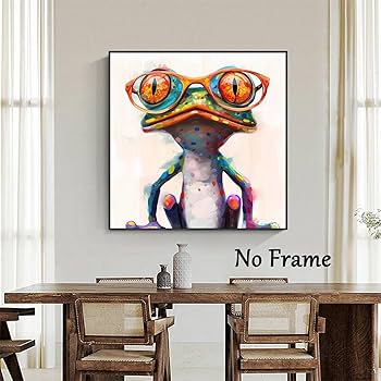 手書き油絵 glasses frog 額付 絵画 インテリア 油彩画 手書き油絵 glasses frog 額付 絵画 インテリア 油彩画
