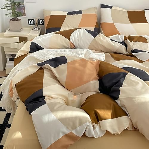 Miniatura 5 de Juego de edredón a cuadros tamaño Queen, edredón multicolor para hombres y mujeres, moderno y elegante edredón de cama a cuadros blanco y negro a