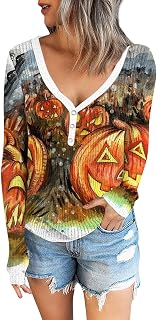 WANZZXCSL Cool Party Long Sleeved Pullover for Women Casual Long Autumn Cotton Coz Button Down V Neck Graphic Blouse for Women