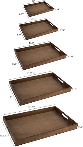 Miniatura 4 de Bandeja para servir de madera oscura con asas, bandeja de desayuno anidada, bandejas de madera para organizar, bandeja de baño, bandejas de