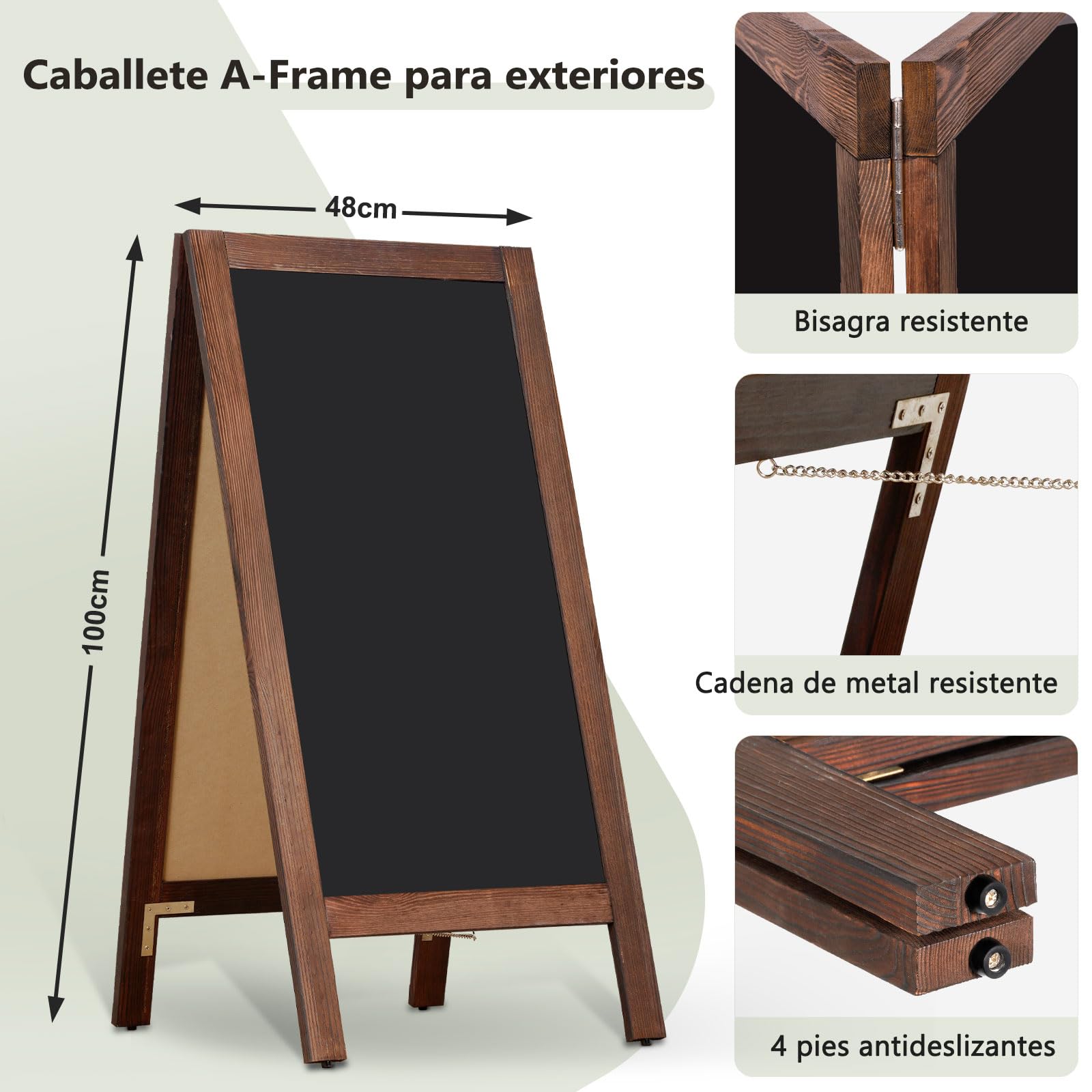 DOLLAR BOSS Pizarra de tiza magnética 48x100cm pizarra caballete doble cara | pizarra de pie para el borde de la carretera al aire libre, para cafeterías, tiendas y bodas, marco de madera de pino