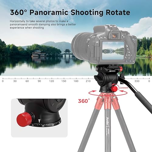 Miniatura 2 de Avella Cabezal de trípode con cabezal de inclinación panorámica con placa de liberación rápida tipo Arca y asa, cabezal panorámico de metal con base