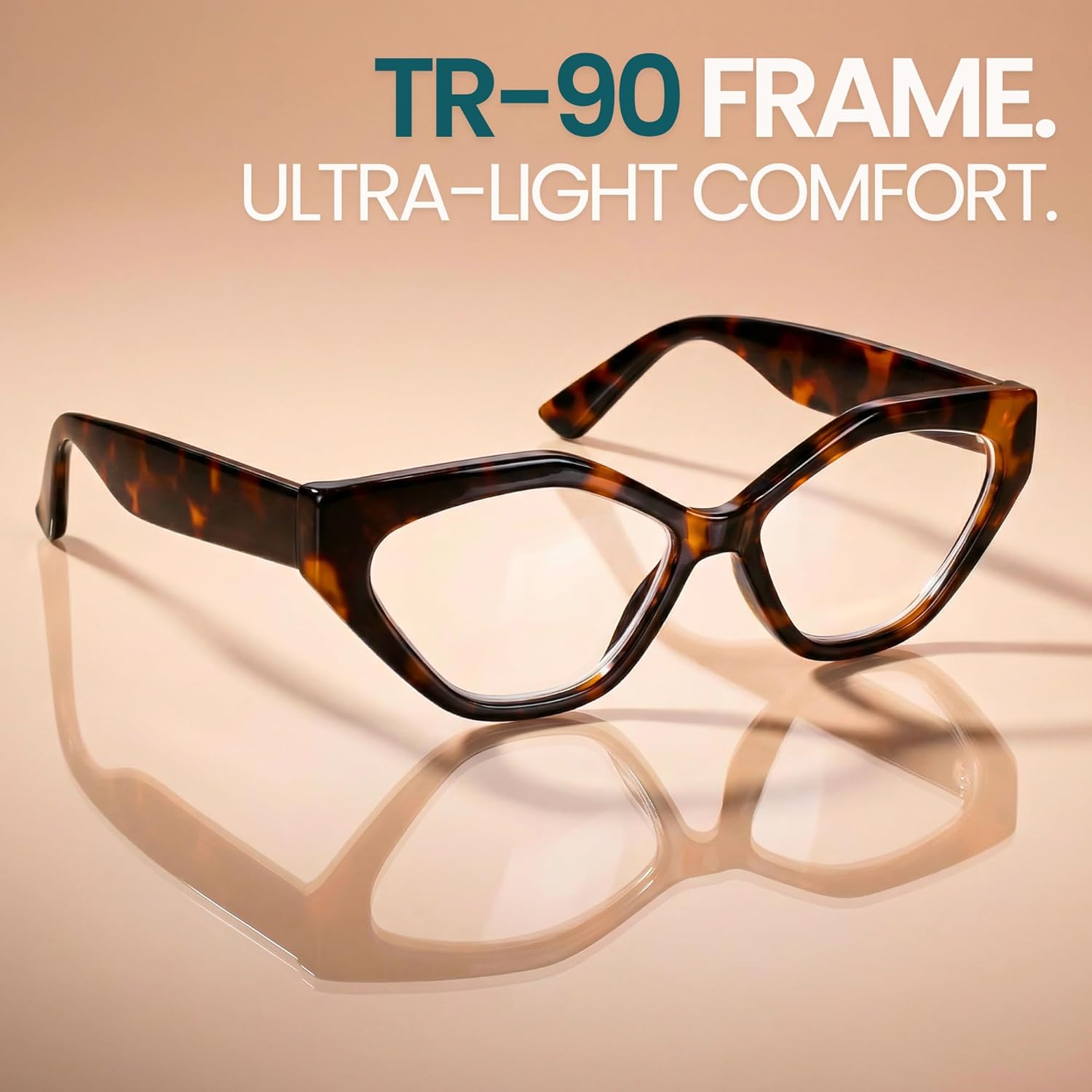 2SeeLife Oversized TR-90 Cat Eye Reading Glasses for Women – Medium-Wide Fit, Sturdy Frame, Premium Geometric Readers, Brown Tortoise, +1.75