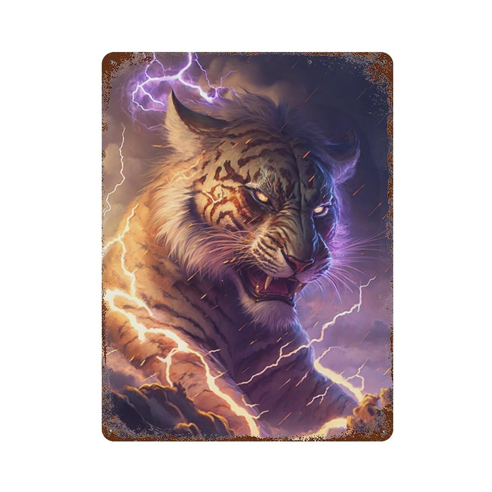 Thundering Tiger Power -1 15.7"x11.8" Vintage Rust Metal Sign, Shabby Chic Decor for Cafe, Home Bar And Lounge Decor
