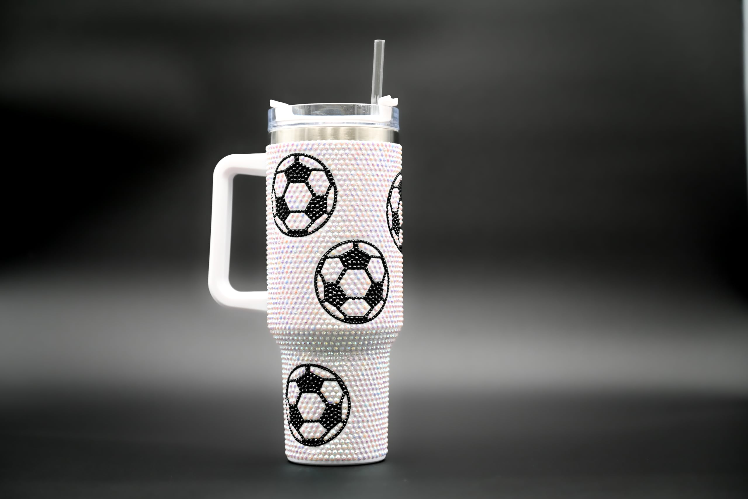 Trinkbecher mit Griff und Strohhalm (Fußball), Edelstahl, doppelwandig, isoliert, 1,2 l, SHD23054