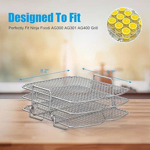 Miniatura 2 de Soporte deshidratador para parrilla Ninja Foodi AG300, 3 capas apilables para accesorios Ninja Foodi AG300, accesorios rectangulares para freidora