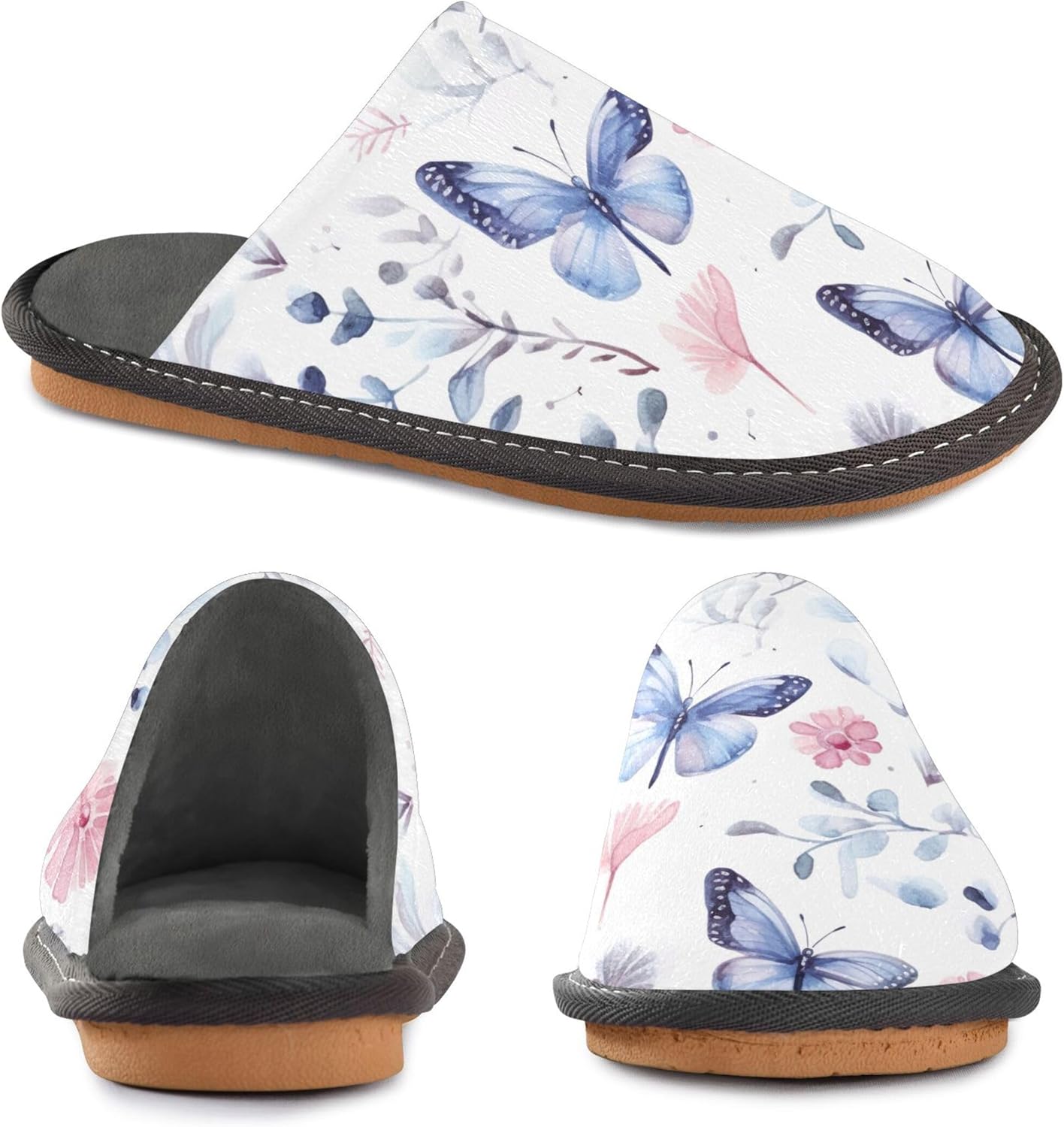 Flower Butterfly House Slippers – Cozy Fuzzy Slippers for Guests, Washable & Disposable, Perfect for Shoeless Home, Spa & Hotel Use A111262