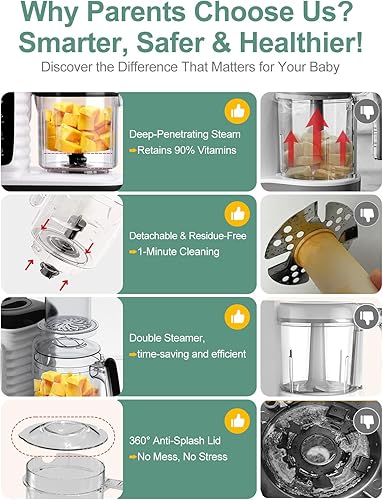 Miniatura 3 de MOMYEASY Máquina de alimentos para bebés olla de vapor para bebés y licuadora de puré procesador de alimentos multifunción molinillo de picador de