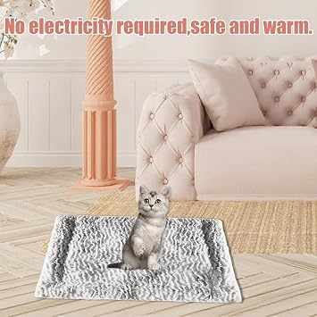 Self Heating Cat Bed 50 x 60 CM,Self Warming Cat Heated Pad,Thermal Pet Mat Blanket Soft,Noiseless,Electric-Free for Kitten Puppy Indoor & Outdoor Pets