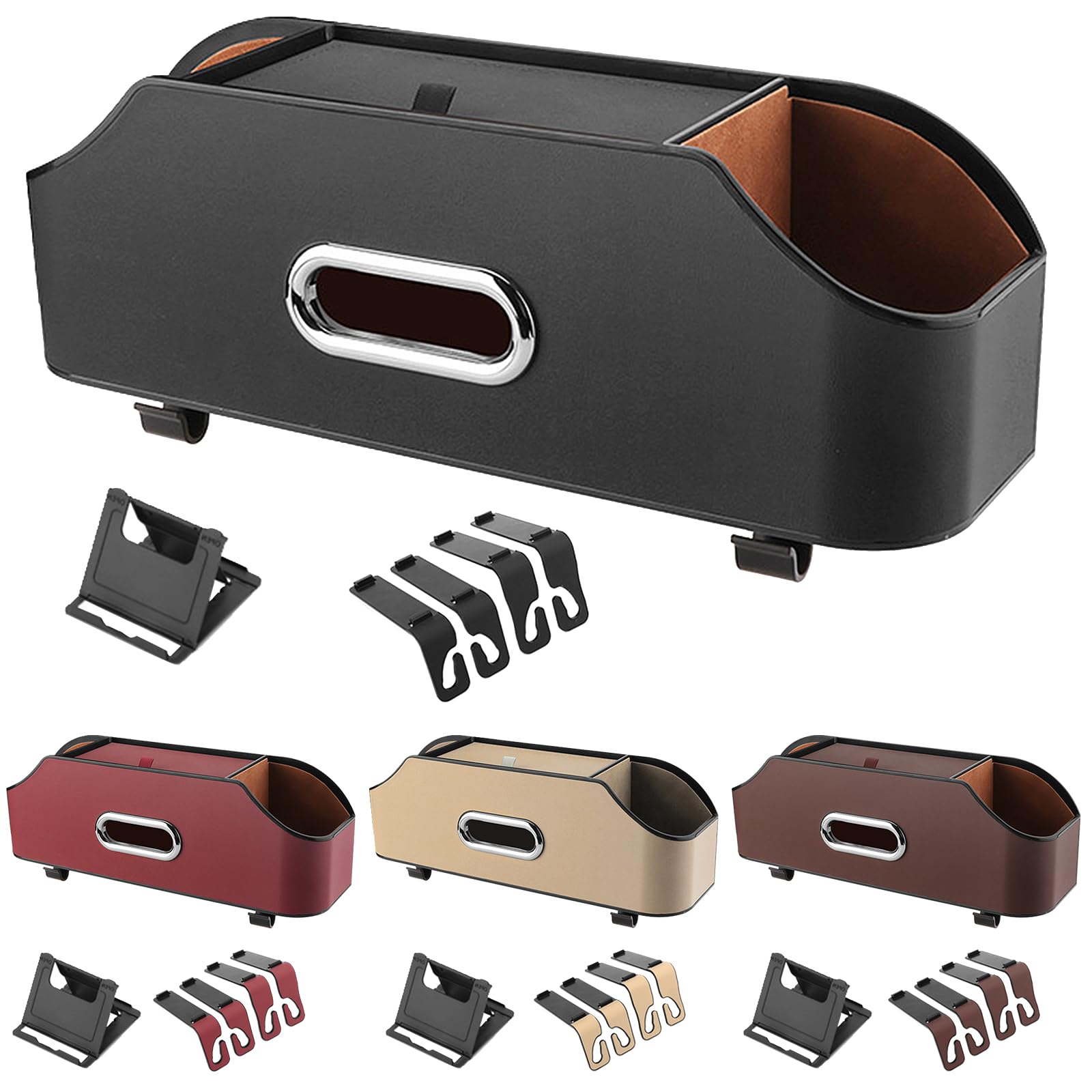 Scatola portaoggetti per sedile auto, contenitore per auto, con scatola in tessuto, porta bicchieri, multifunzione, decorazione interna, organizzatore multifunzione (nero)