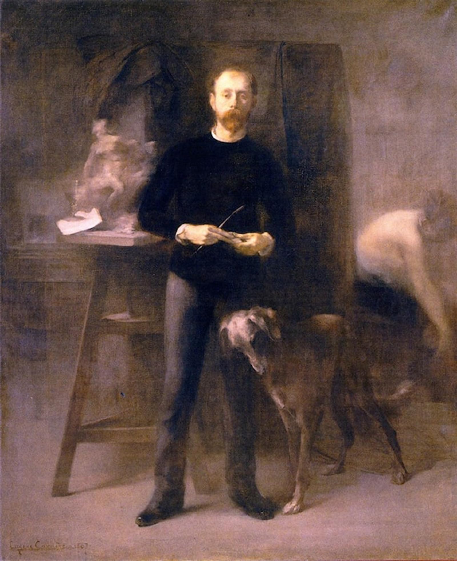 ARTXLXXBN Famous Painting Art Wall Decor Abstract Art Picture the Sculptor Louis-henri Devillez in His Studio by Eugene Carrière Animal Pictures for Home Decor 60x90cm