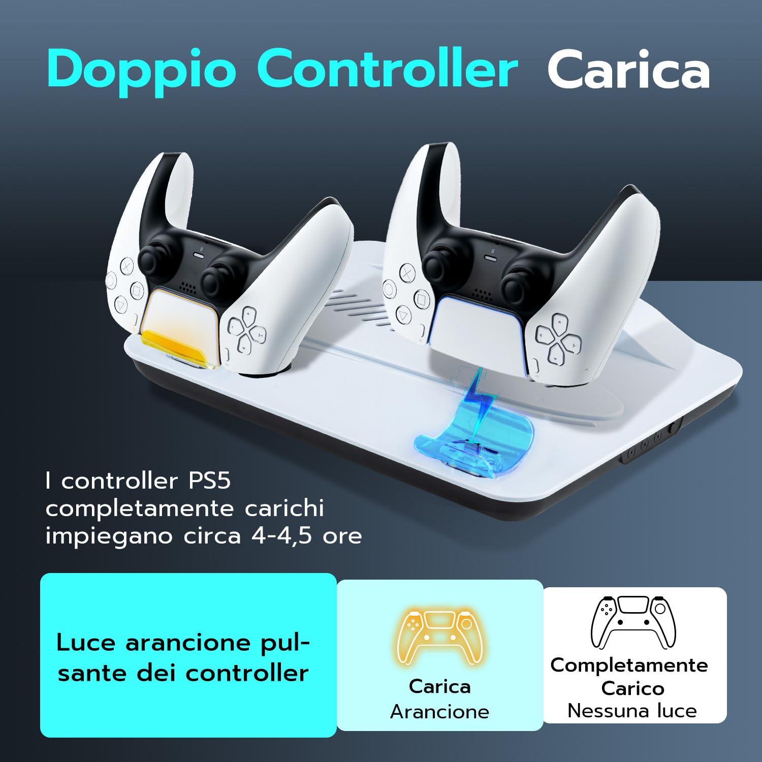 Supporto per PS5/Slim/Pro con Ventola di Raffreddamento, Base Stazione Ricarica Joystick PS5, PS5 Supporto Verticale Raffreddamento con 2 Carica USB &3 marcia Velocità del vento per PS5 Gadget