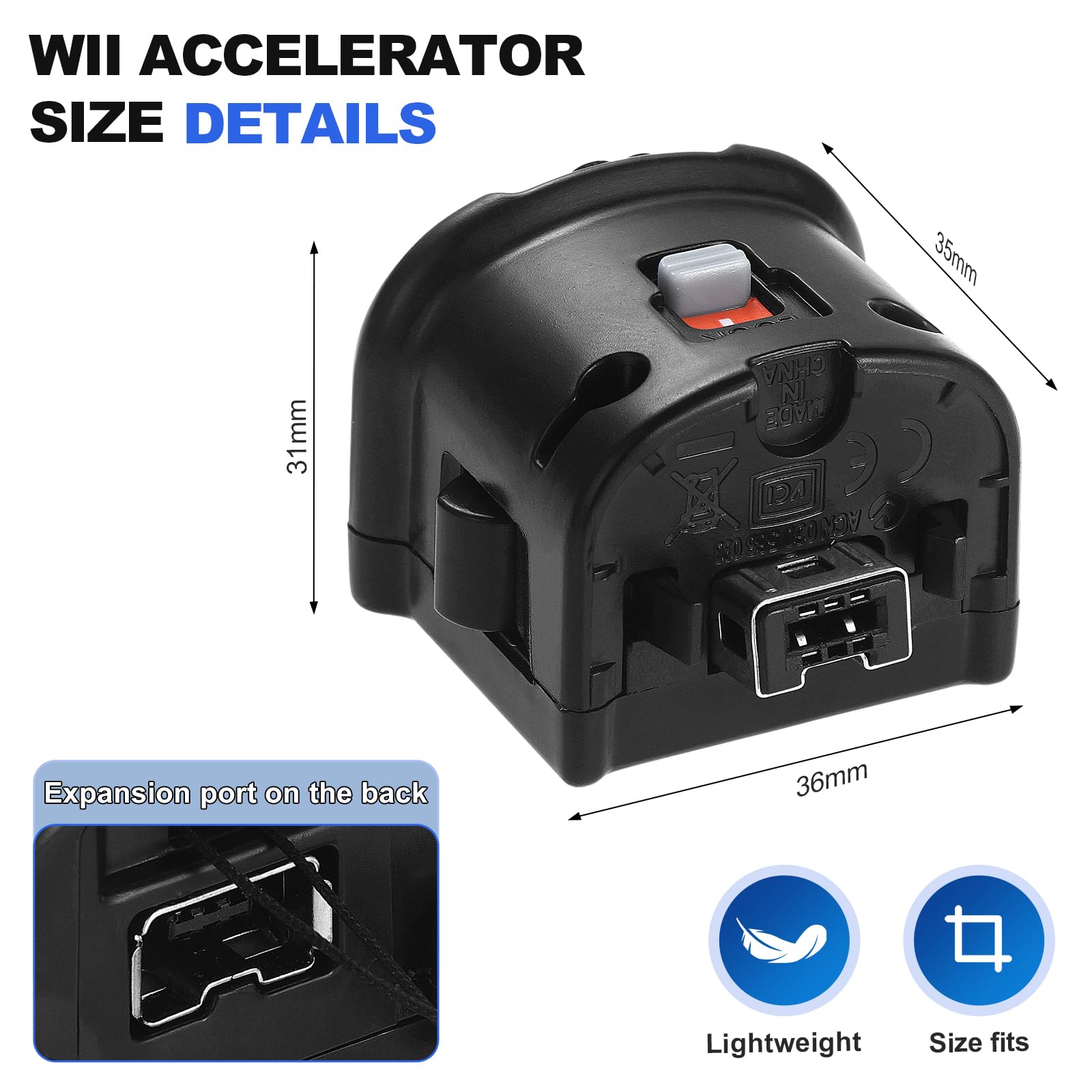 Kyrio Adaptateur Wii Motion Plus - Télécommande externe - Avec capteur - Adaptateur accélérateur pour télécommande Nintendo Wii - Noir