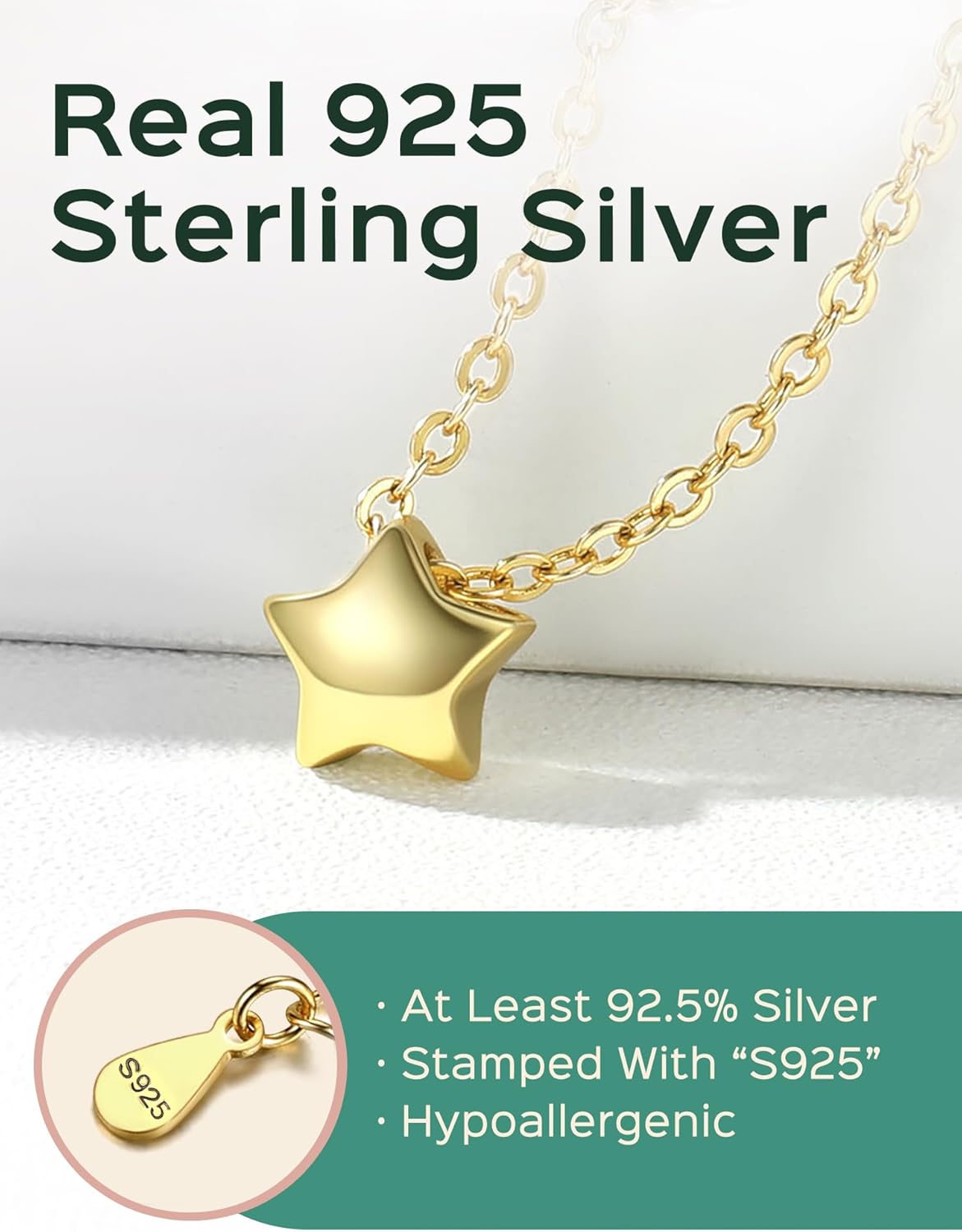 ChicSilver Personalized 925 Sterling Silver Dainty Small Heart/Star/Moon/Dot/Triangle Pendant Necklace for Women, Silver/Gold/Rose Gold/Black (with Gift Box) - Image 4