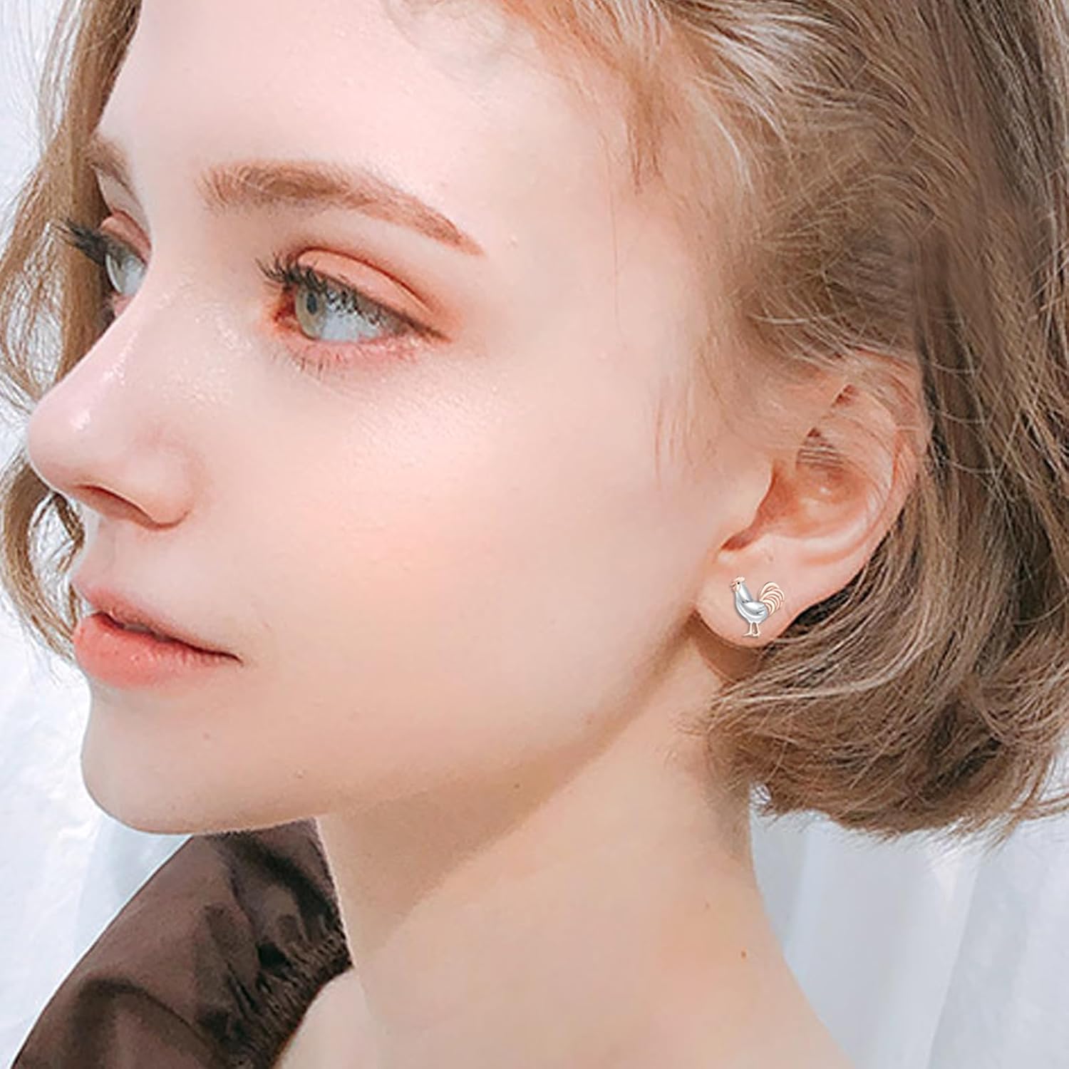 Chicken Stud Earrings for Womens 925 Sterling Silver Hypoallergenic Rooster Chicken Earring Chicken Jewelry Animal Jewelry Gifts for Women