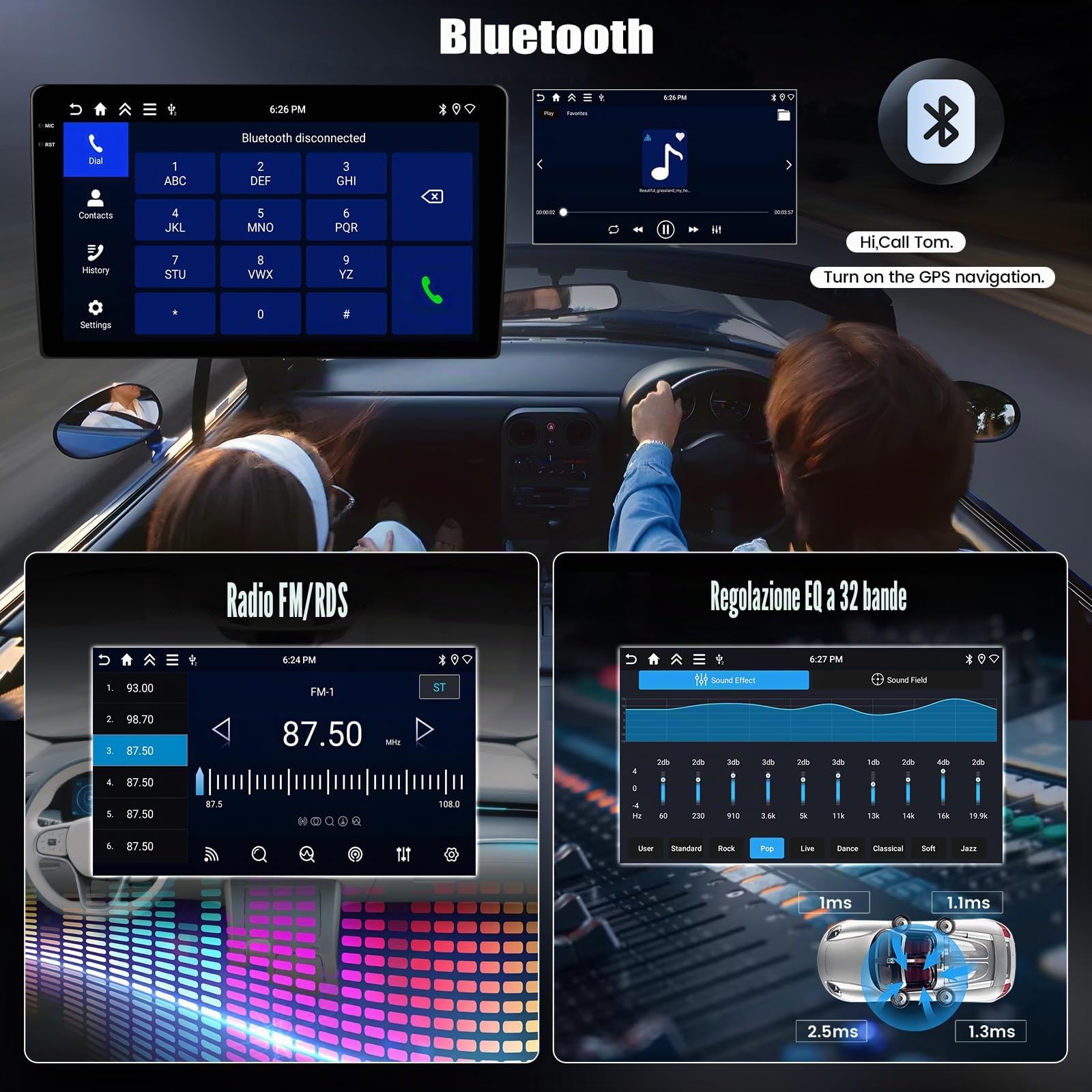 CAMECHO 4+64G 9 Pollici Autoradio per Fiat 500X 2014-2020 Android 15 Radio GPS con WIFI Bluetooth Wireless Carplay Android Auto FM RDS Mirror Link, touchscreen HD Incell + Telecamera Posteriore