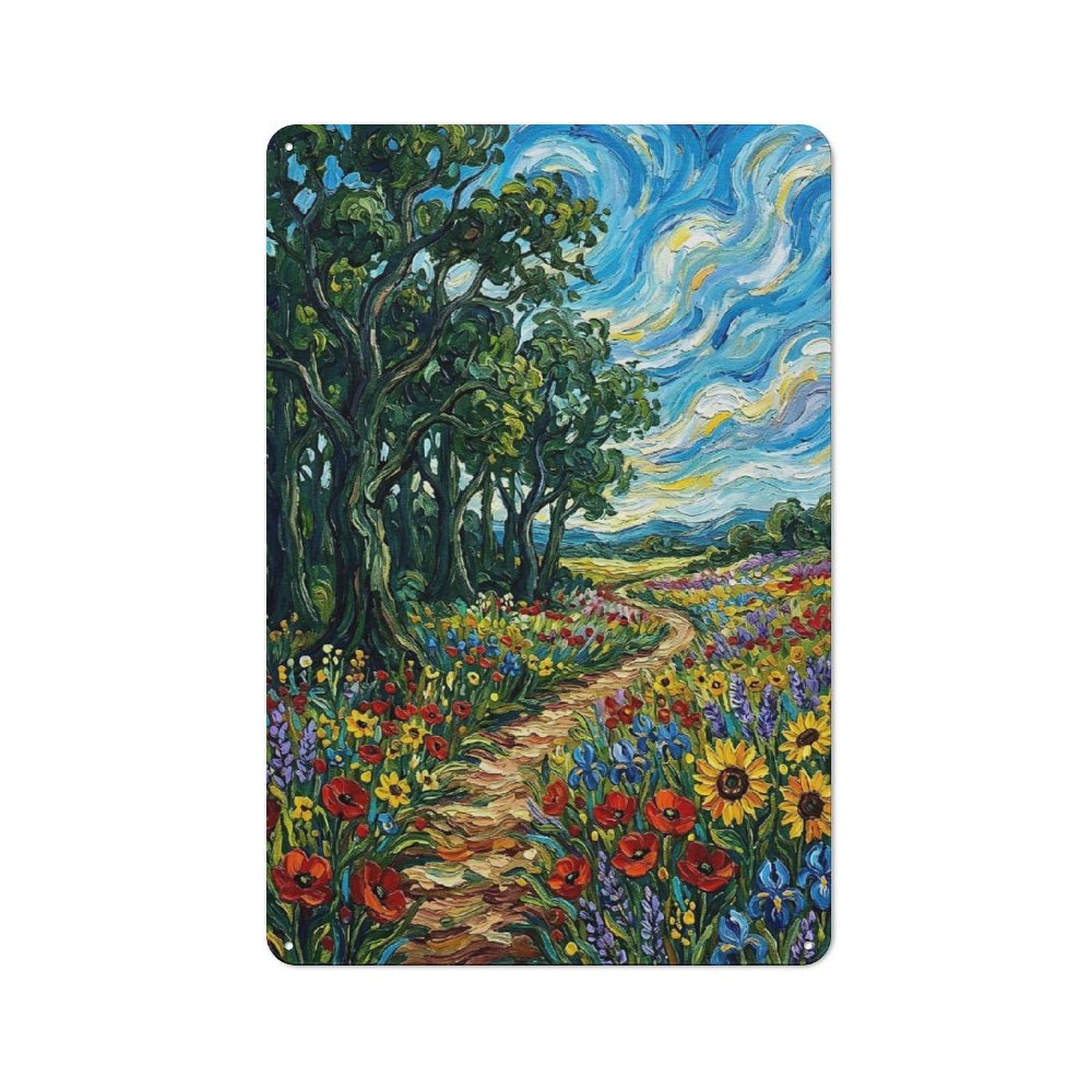 Junmoney Style-10 Impressionistic Floral Path Landscape Painting Classic Metal Wall Decor 30X20cm, Office Metal Sign For Workspace, Cafe, Shop Or Desk Area
