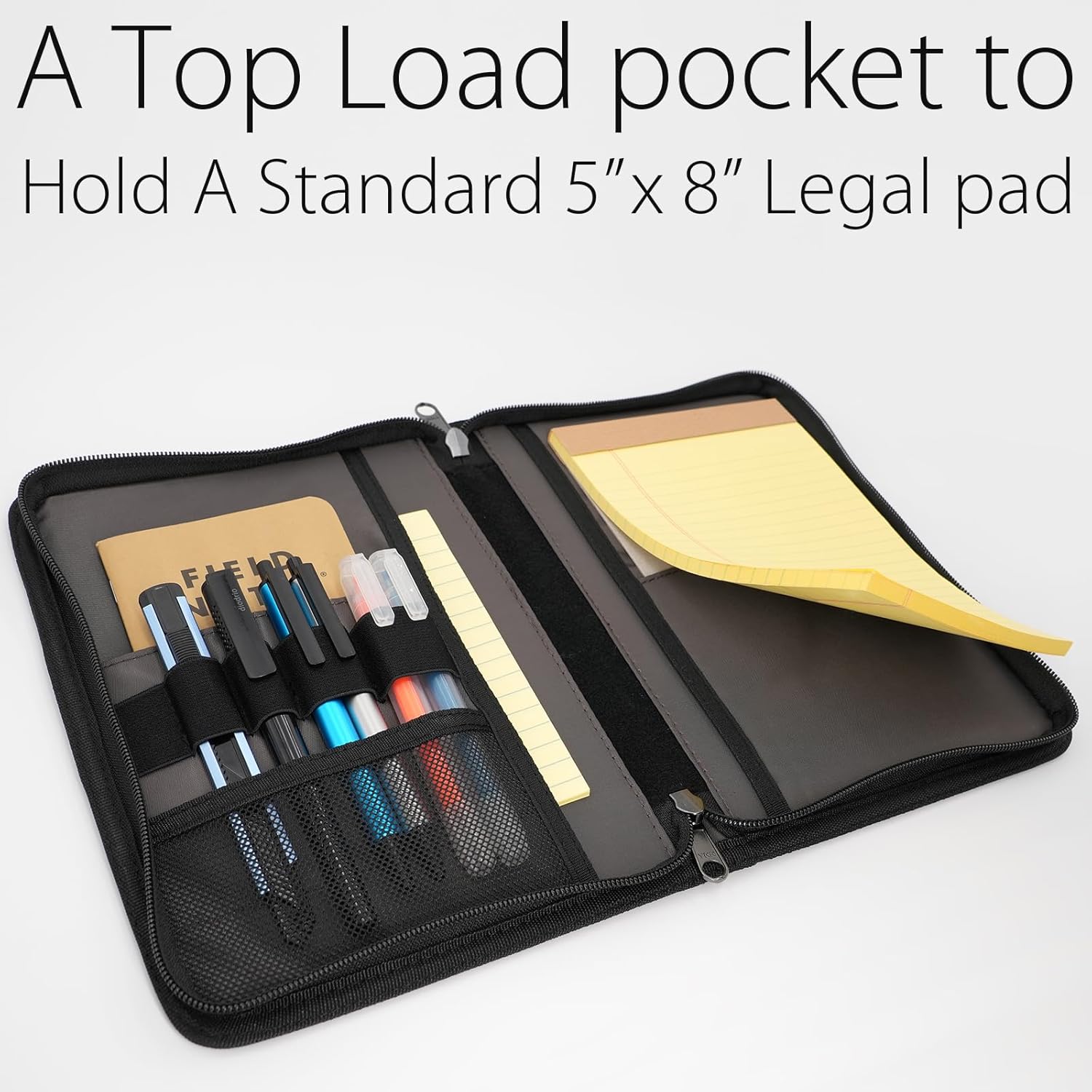 diodrio A5 Zipper Journal Notebook Cover with YKK Zipper for A5 Moleskine Cahier LEUCHTTURM Planners Sketchbook, Water Resistant, Refillable, Interior Pockets, Black