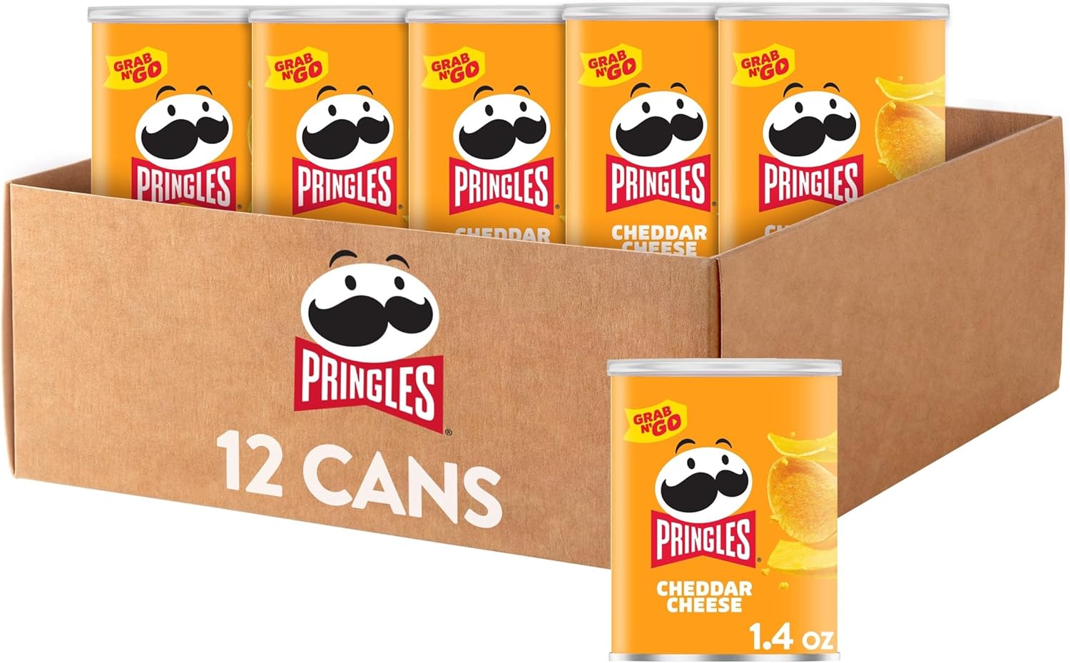 Pringles, Crisps, Lunch Snacks, Office and Kids Snacks, Grab N' Go, Cheddar Cheese (12 Cans)