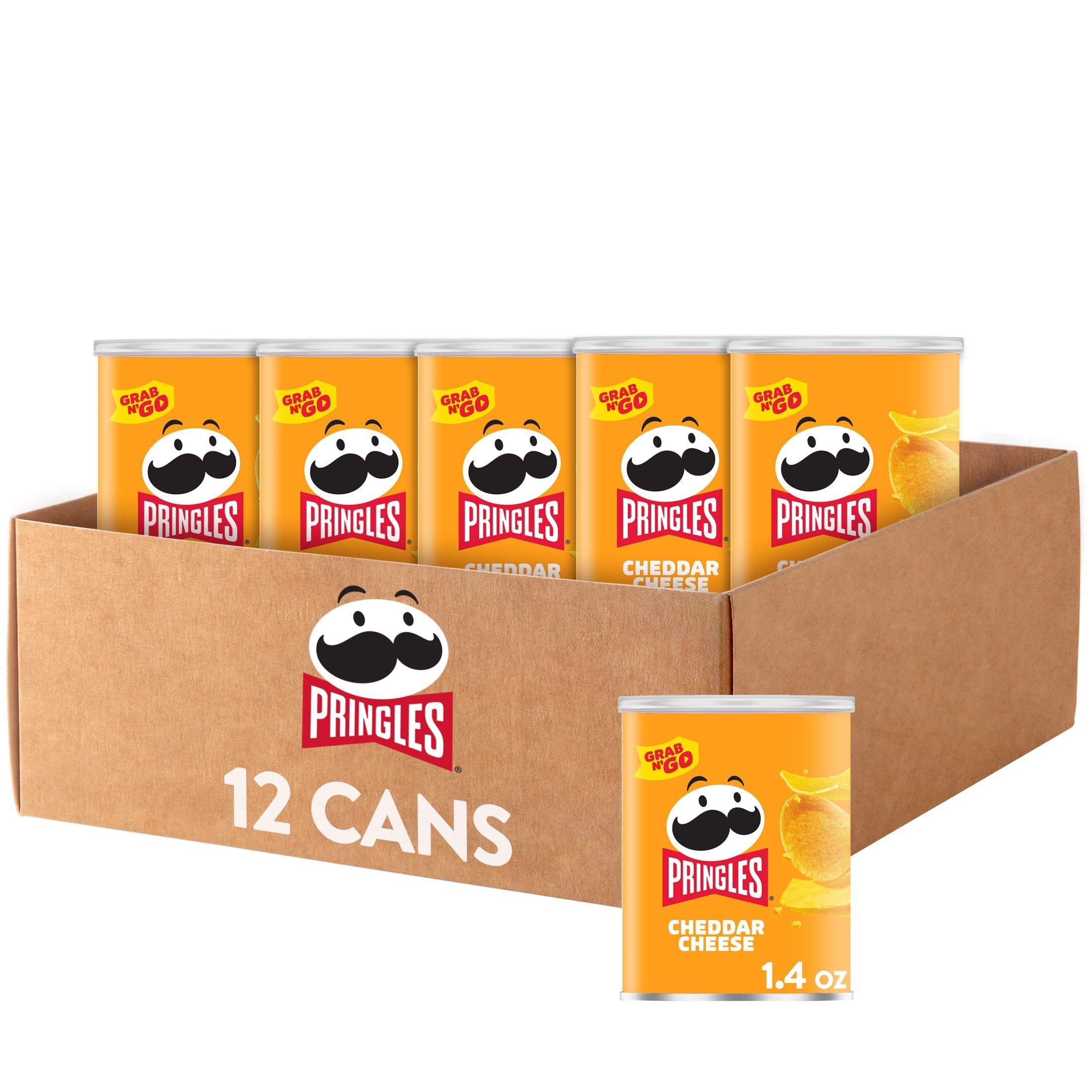 Pringles, Crisps, Lunch Snacks, Office and Kids Snacks, Grab N' Go, Cheddar Cheese (12 Cans)
