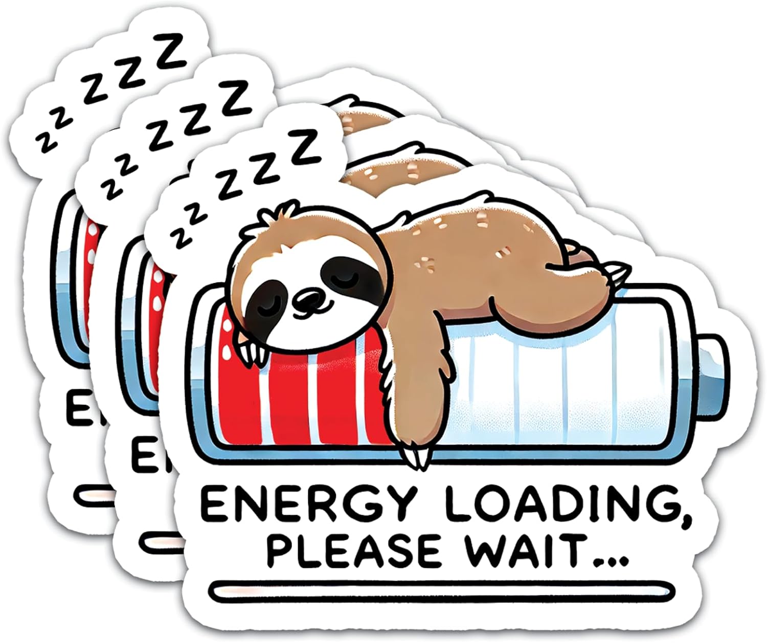 (3Pcs) Energy Loading Please Wait Stickers Quotes Funny Stickers Decal Waterproof Vinyl Stickers Adult for Laptop Kindle Car Tumbler Water Bottle Mug Phone Notebook Helmet Size 3”x2.6”