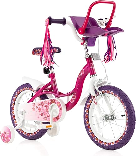 BABY JOY Bicicleta para niños, bicicleta de 14, 16 y 18 pulgadas, con ruedas de entrenamiento extraíbles, asiento ajustable, marco de acero y freno,
