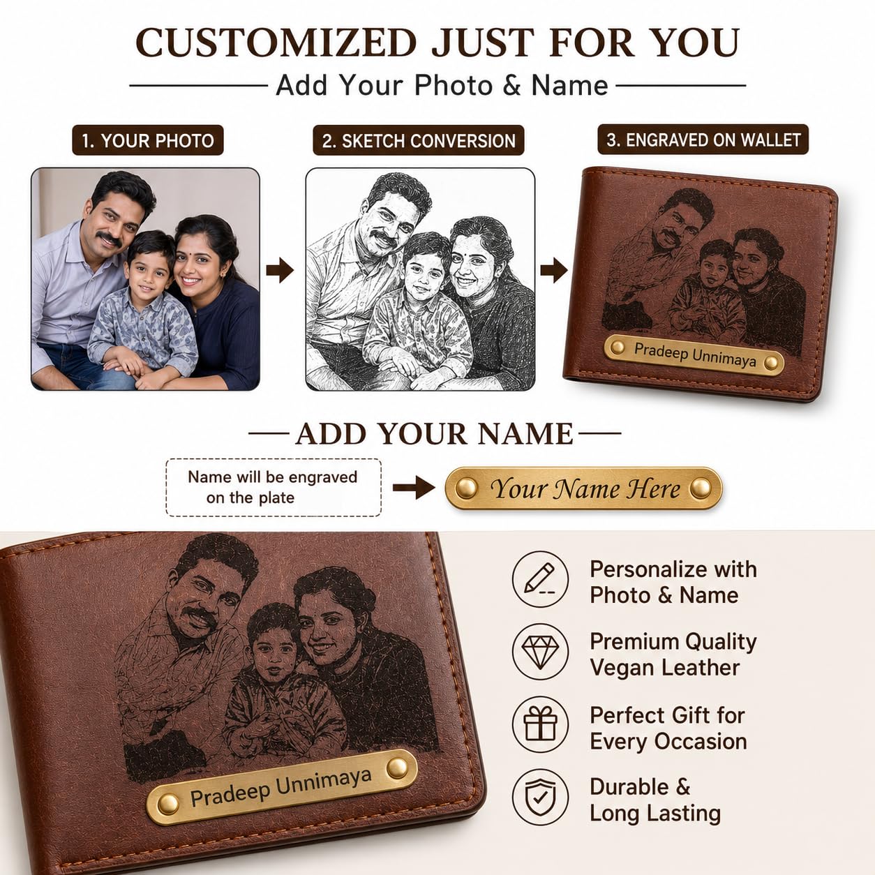 Personalized Engraved Wallet - Custom Gift for Men -4