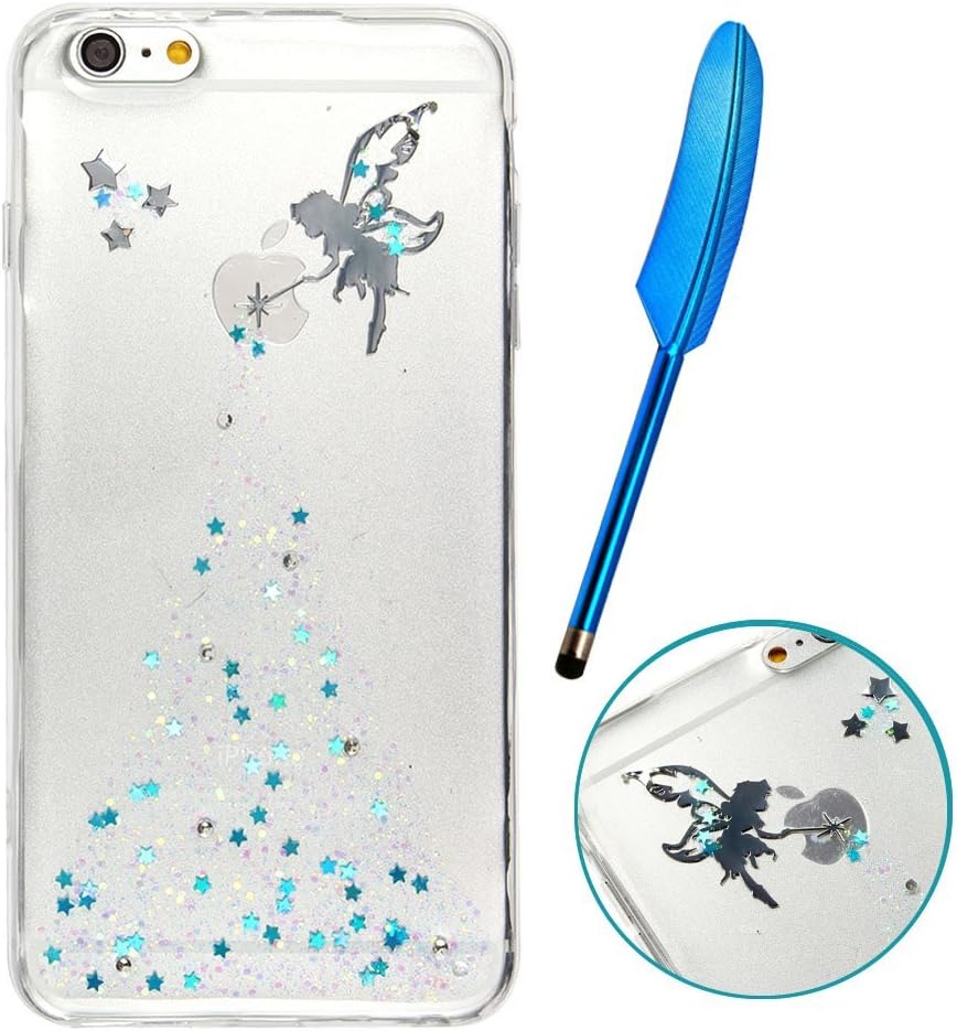 iPhone 6S Plus Glitter Case 5.5" ,Vioela iPhone 6 Plus Unique Creative Little Angel Fairly Design Bling Sparkle Star Glitter Shiny Clear Crystal Silicone Gel Jelly Protective Back Case Cover for iPhone 6 PLUS/ 6S PLUS 5.5 Inch with Free Stylus -Silver