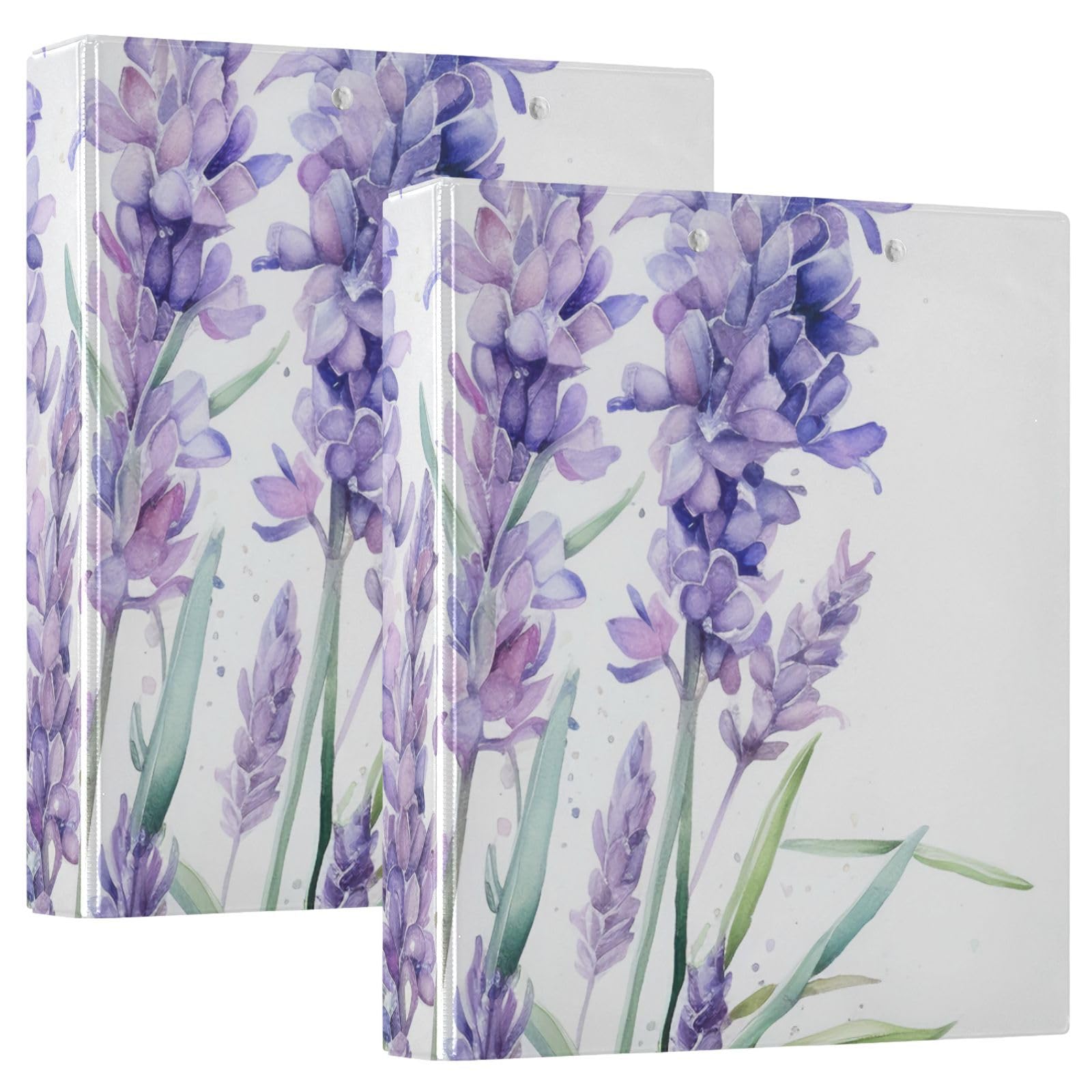 Purple Lavender Flower C 3 Ring Binder with 2 Interior Pockets 1.5 inch Binders 3 Ring Heavy Duty Fit 8.5" x 11" Letter Size for Office School, 2 Pack