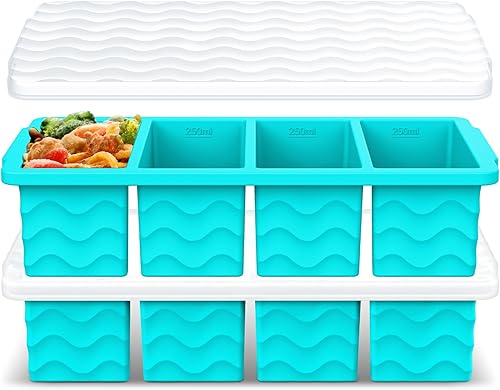 Moldes de silicona para congelador para sopa con tapa, bandejas de cubitos de hielo estilo recipiente de sopa de 1 taza para congelador, preparación