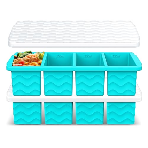 Silicone Freezer Molds for Soup with Lid – 1-Cup Soup Container Style Ice Cube Trays for Freezer, Meal Prep & Food Storage, Freeze 250mL/125mL Portions – 2 Pack - Lake Blue