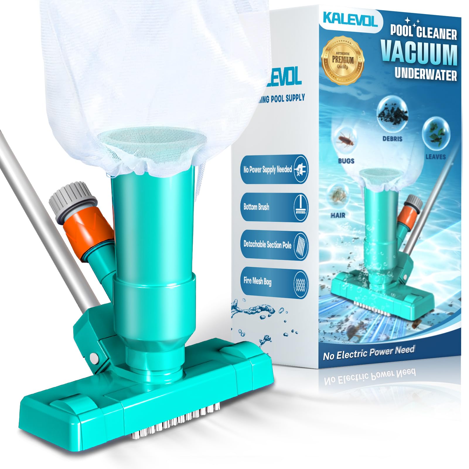 Photo 1 of KALEVOL Manual Pool Vacuum, Light Green, 3 Brushes